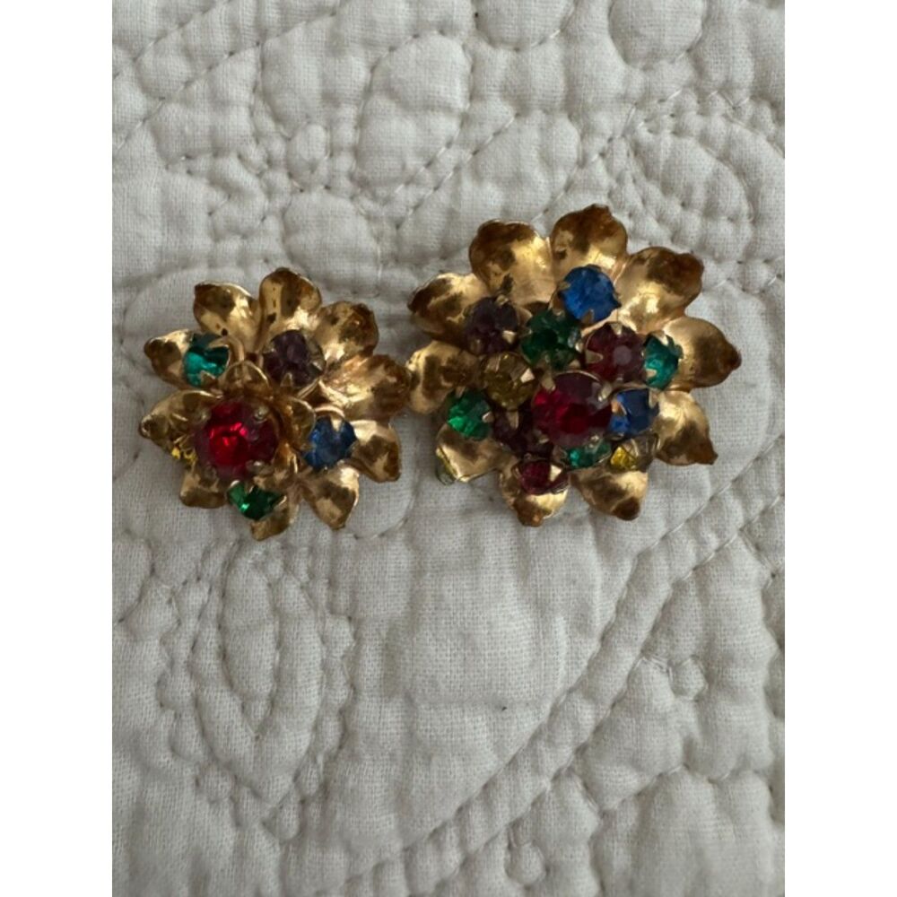 Vintage Barclay 12K gold filled multicolor rhinestone brooches, set.